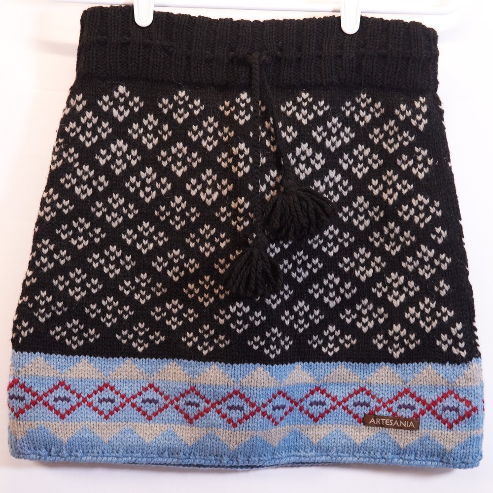 Artesania Alpaca Wool Skirt Small Lined Striped‎ Scandi Minimal Nordic Fair Isle